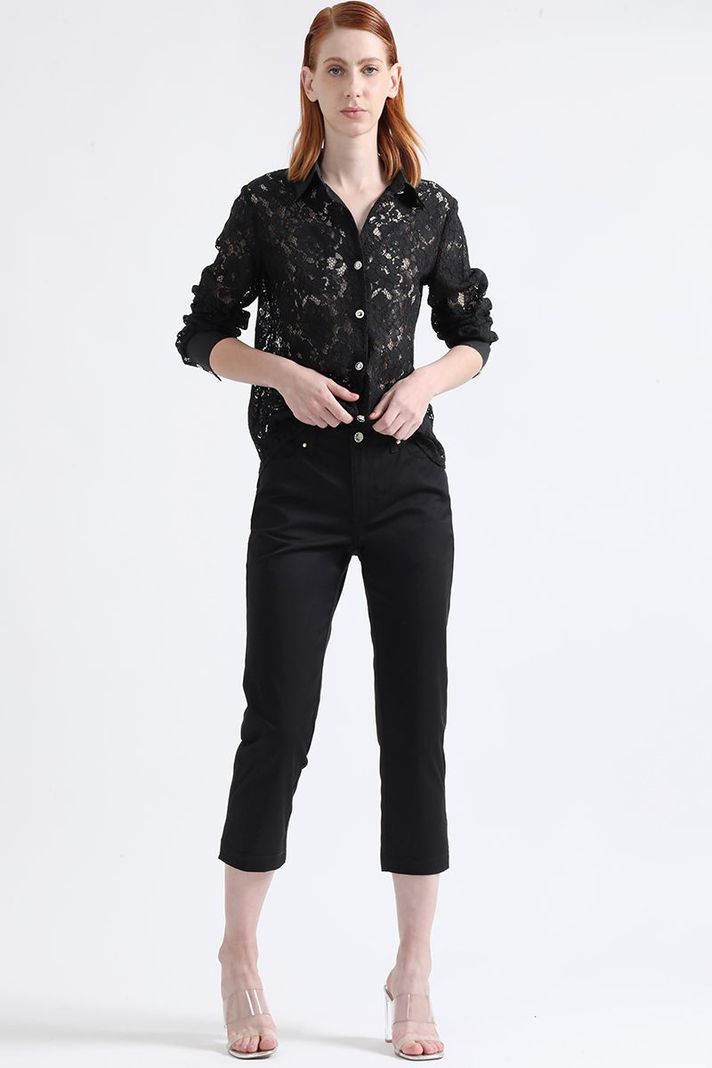 Pantalon Slim Cropped, Tiro Medio, Negro Liola-3