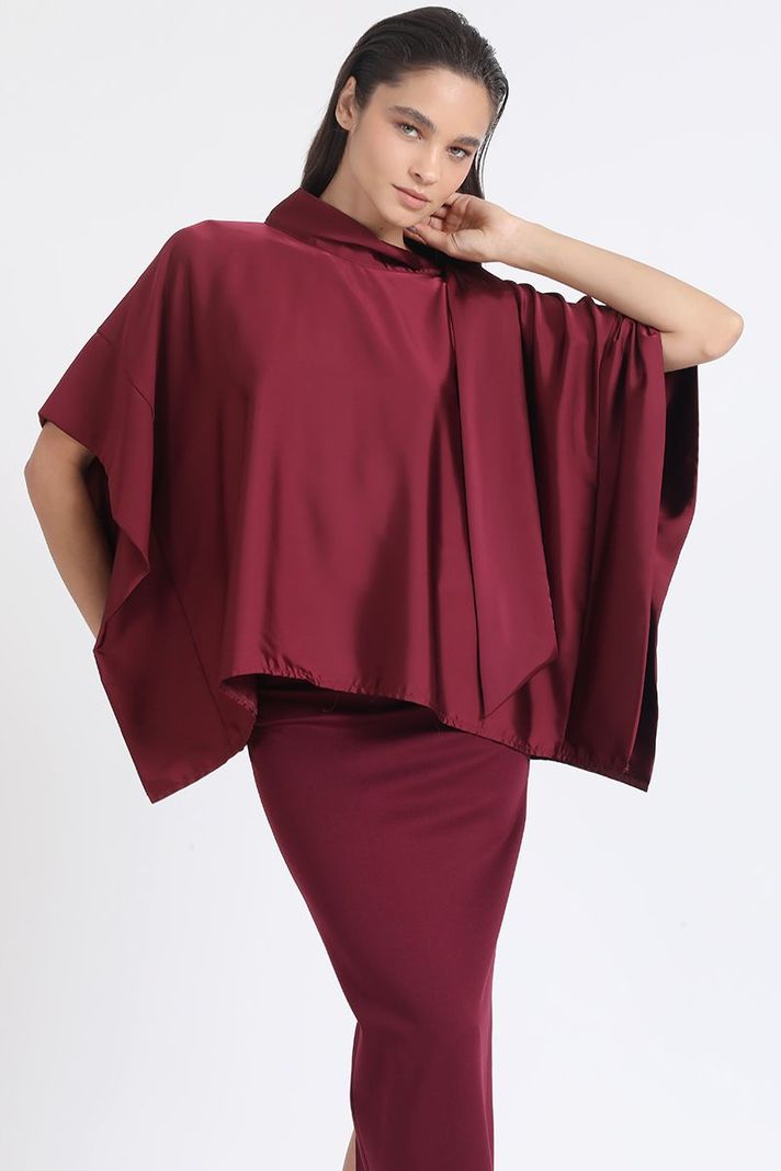 Bluson Amplio Tipo Poncho, Satin Vino Liola-0