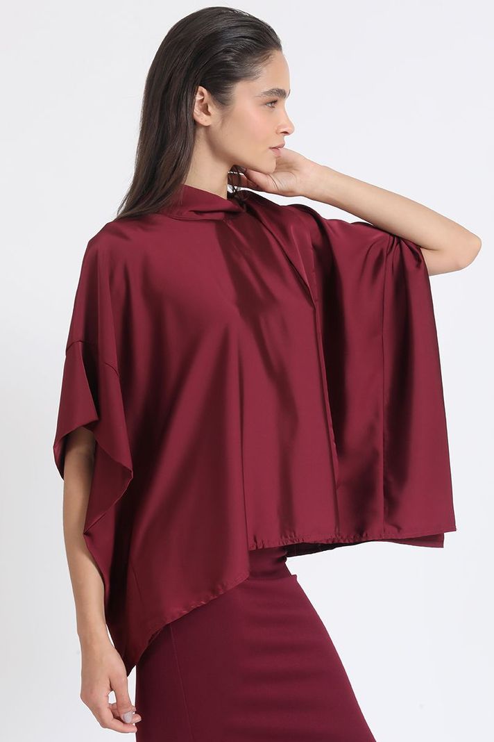 Bluson Amplio Tipo Poncho, Satin Vino Liola-2
