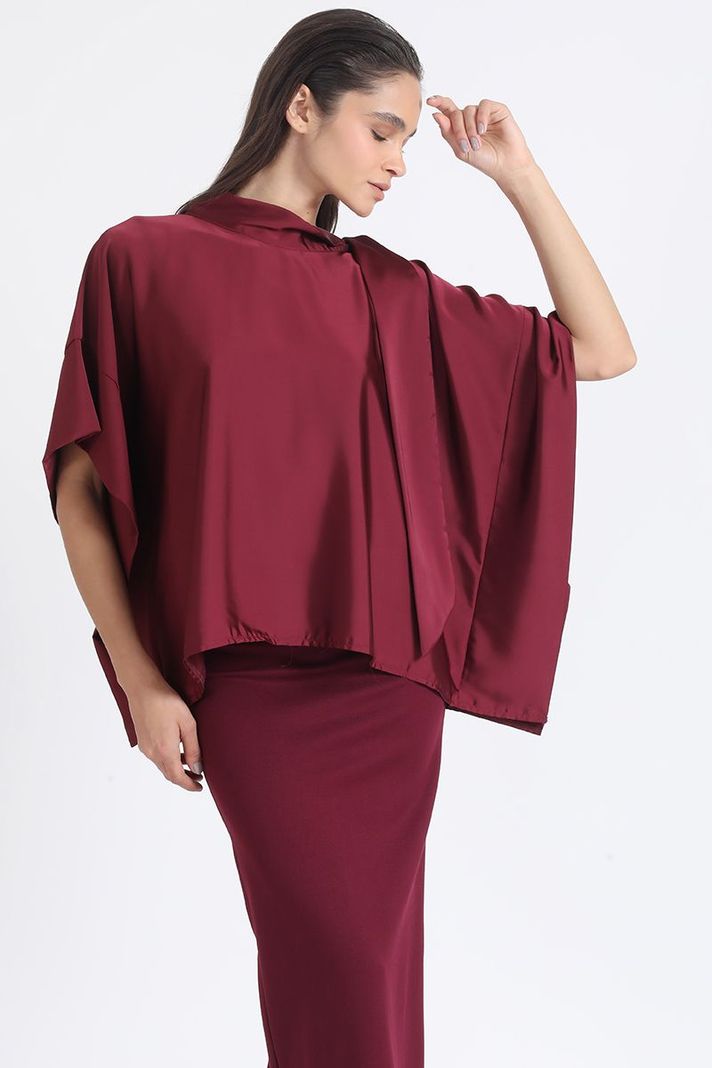 Bluson Amplio Tipo Poncho, Satin Vino Liola-4