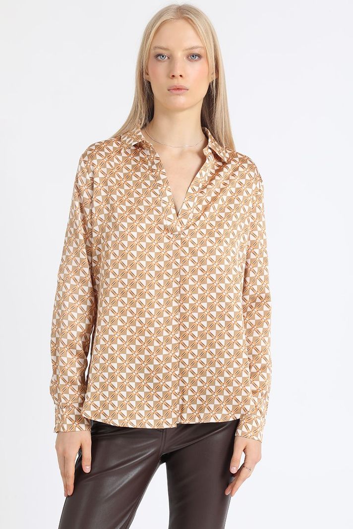 Blusa Satin Estampado Geo, Naranjo Liola-0