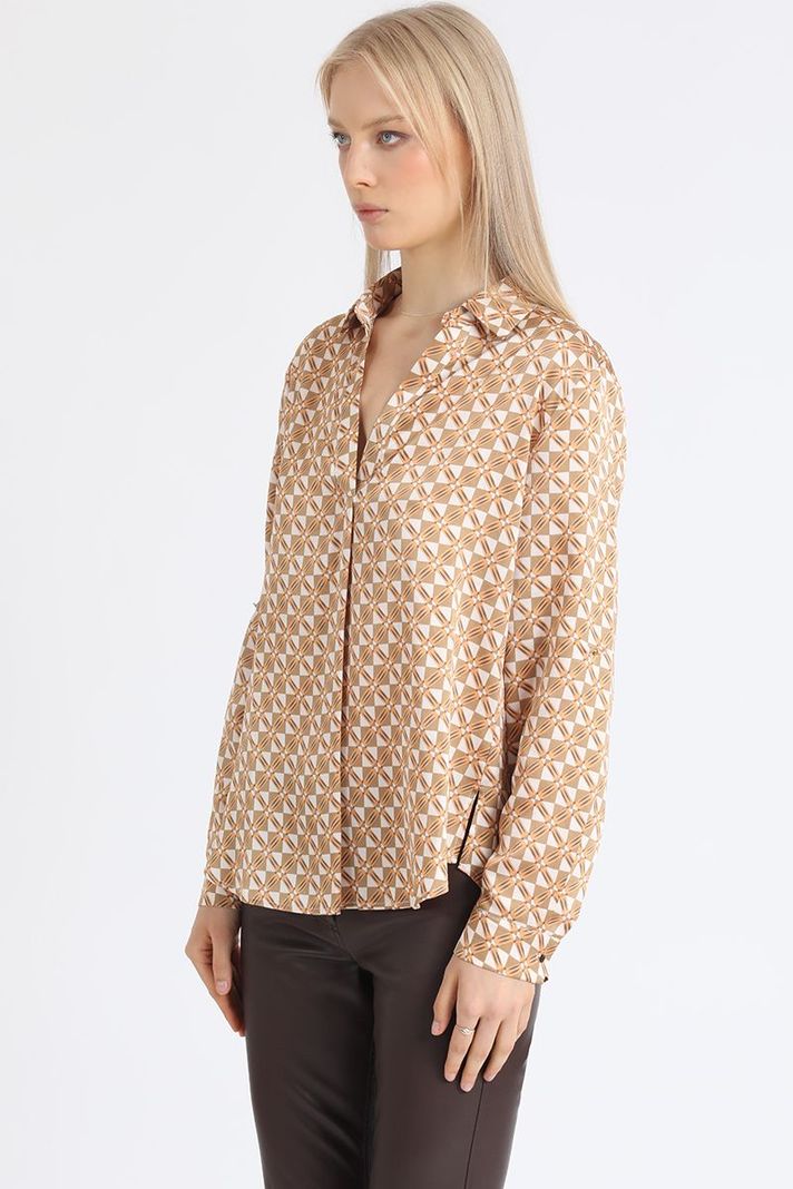 Blusa Satin Estampado Geo, Naranjo Liola-2