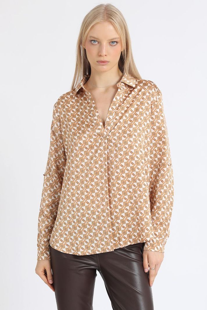 Blusa Satin Estampado Geo, Naranjo Liola-5