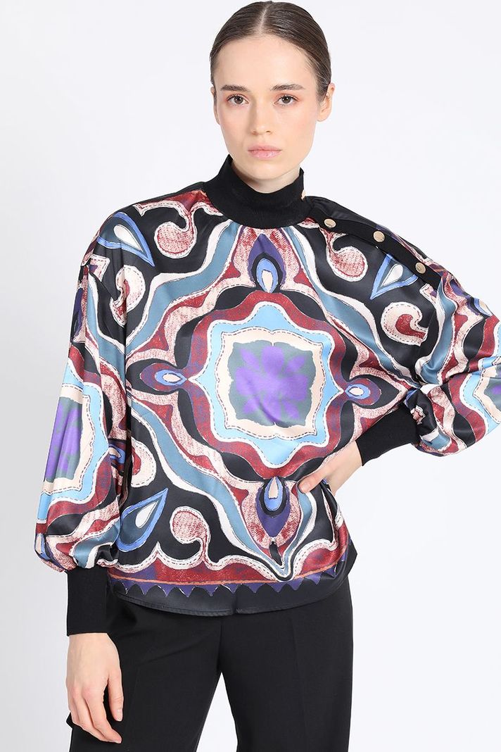 Blusa Cerrada Satin Estampado, Negro Liola-0