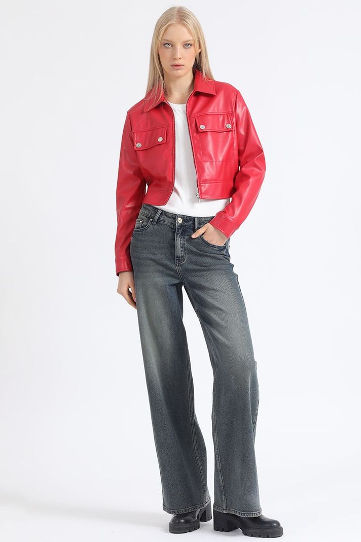 Jeans Straight Tiro Medio, Vintage, Café Liola-0