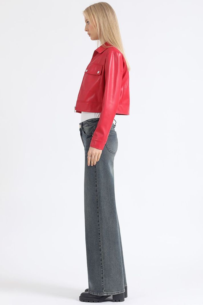 Jeans Straight Tiro Medio, Vintage, Café Liola-1