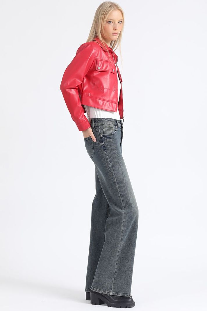 Jeans Straight Tiro Medio, Vintage, Café Liola-3
