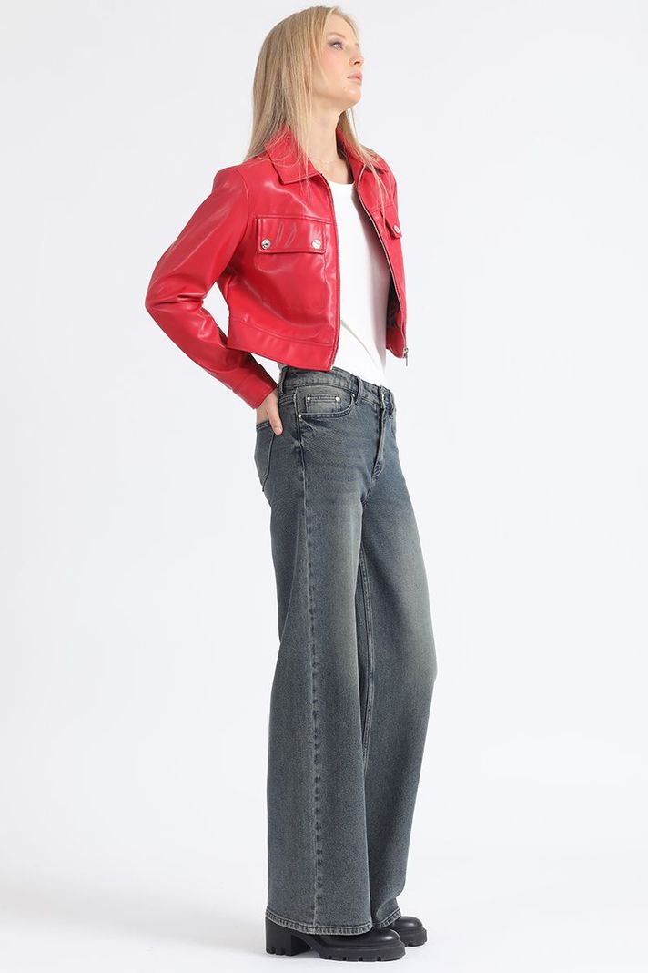 Jeans Straight Tiro Medio, Vintage, Café Liola-6