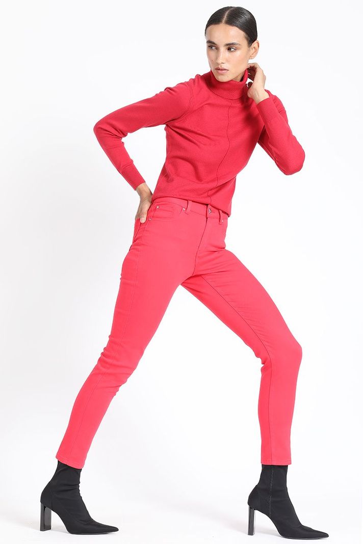 Pantalon  Skinny Tiro Medio, Rojo Liola-0
