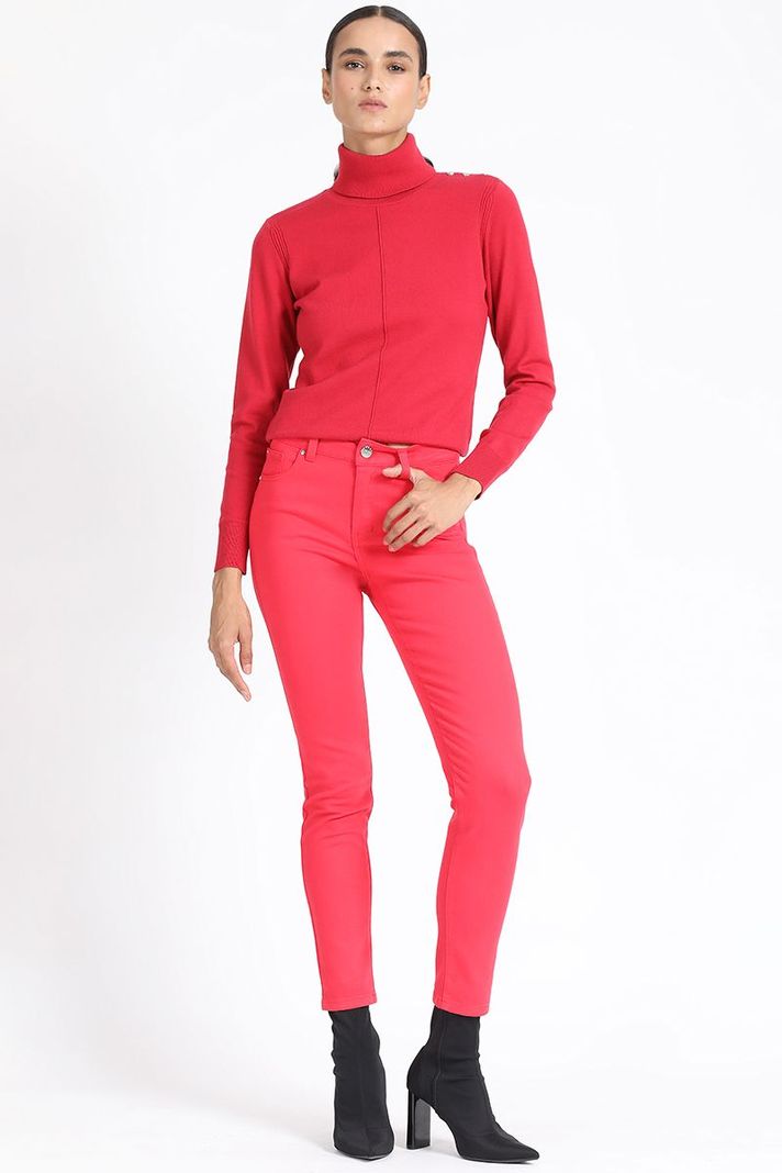 Pantalon  Skinny Tiro Medio, Rojo Liola-3