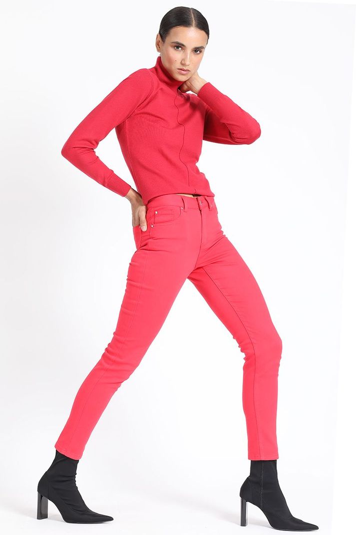 Pantalon  Skinny Tiro Medio, Rojo Liola-4