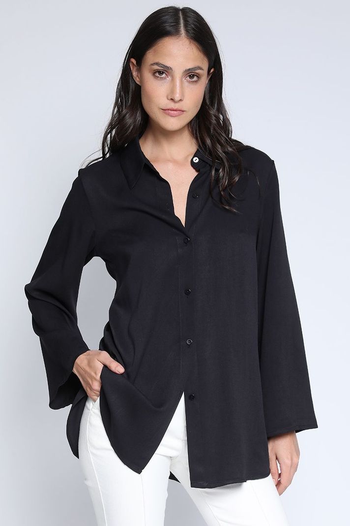 Camisa Larga Con Nudo, Negra Liola-0