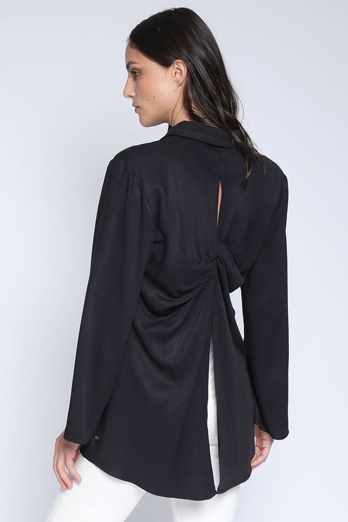 Camisa Larga Con Nudo, Negra Liola-1
