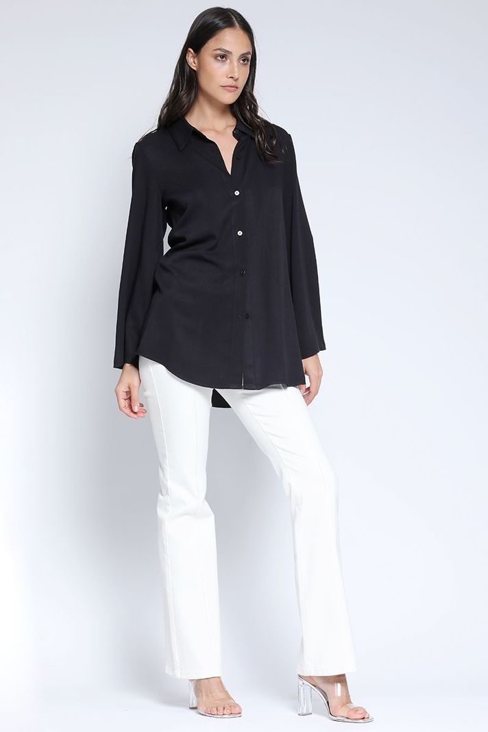 Camisa Larga Con Nudo, Negra Liola-2