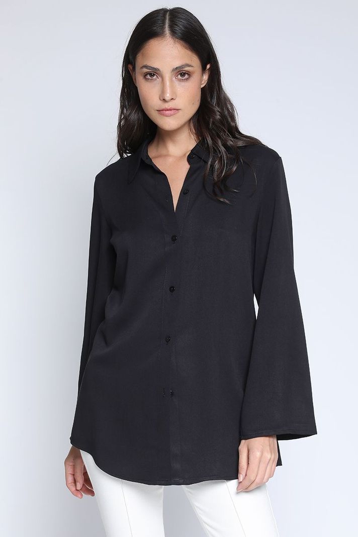 Camisa Larga Con Nudo, Negra Liola-3