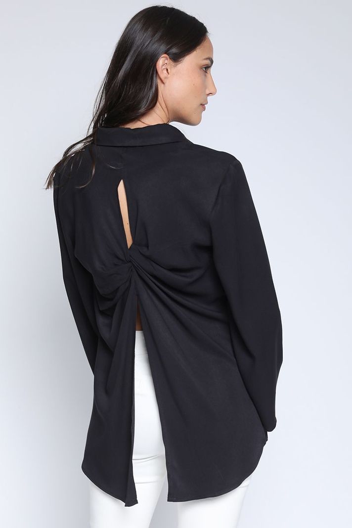 Camisa Larga Con Nudo, Negra Liola-4