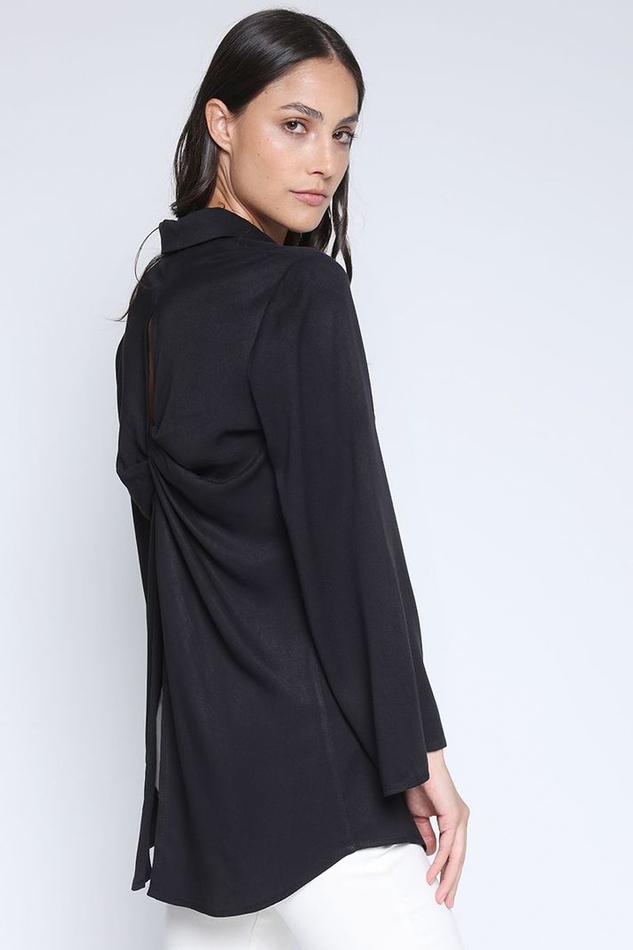 Camisa Larga Con Nudo, Negra Liola-5