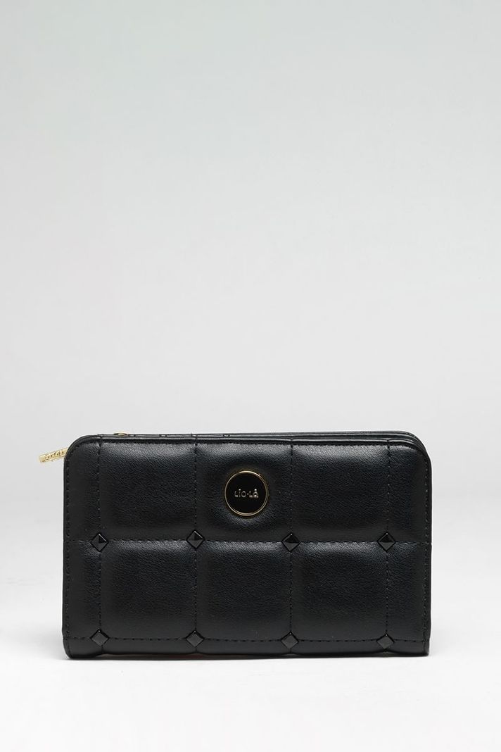 Billetera Efecto Cuero Acolchada Con Tachas, Negro Liola-0