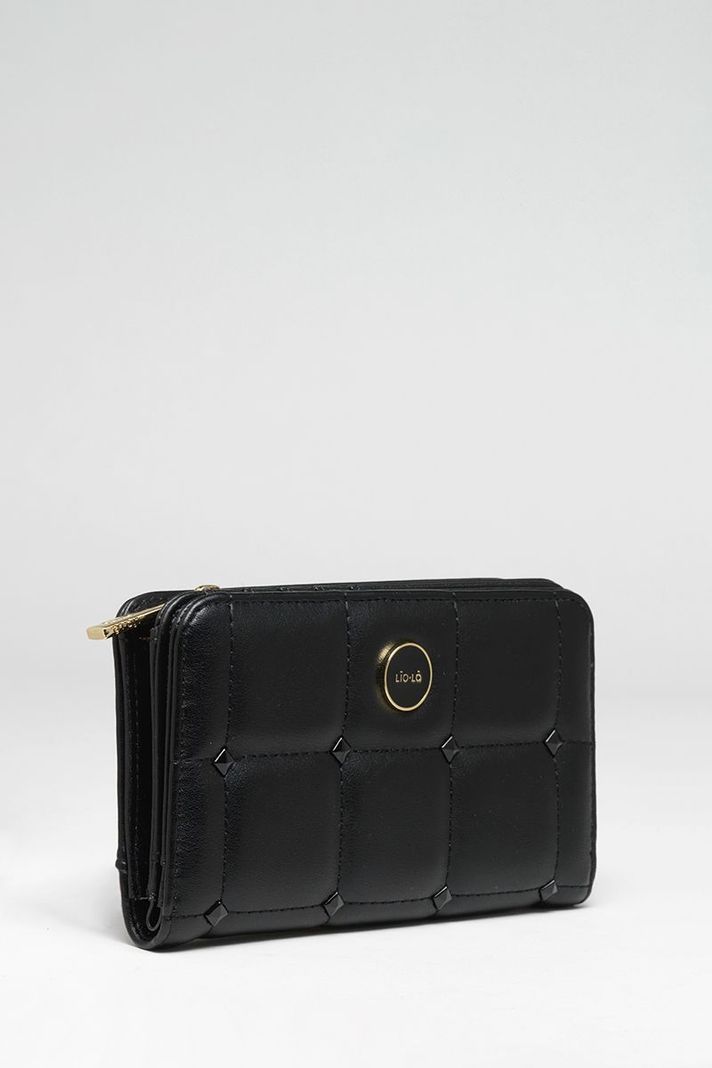 Billetera Efecto Cuero Acolchada Con Tachas, Negro Liola-1