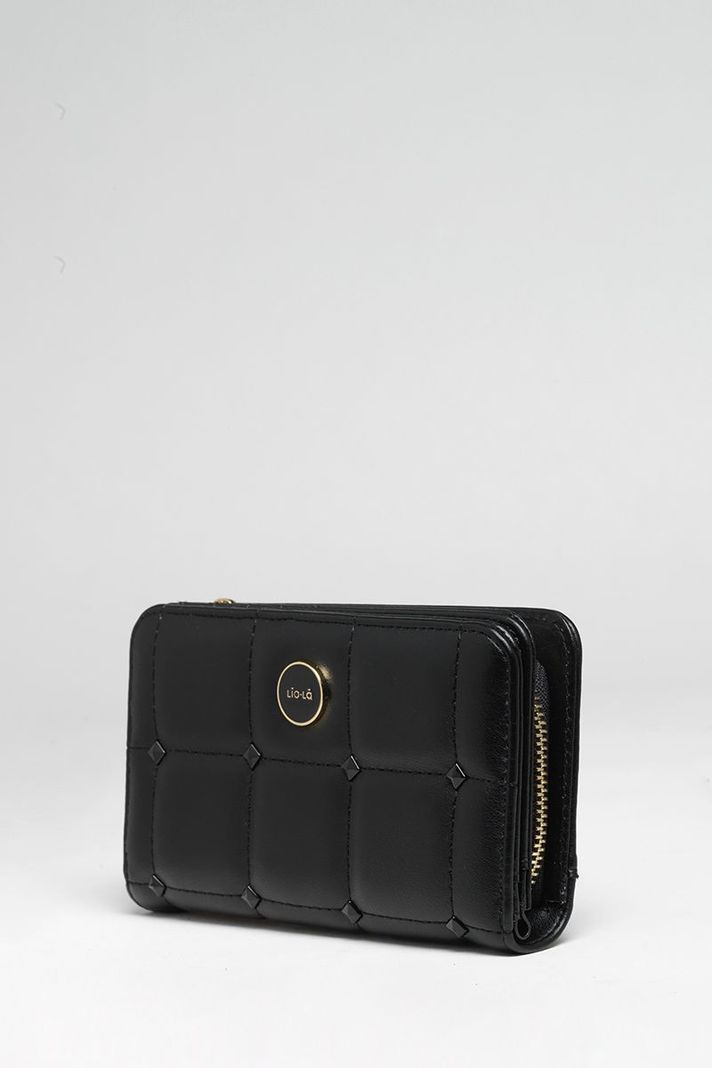 Billetera Efecto Cuero Acolchada Con Tachas, Negro Liola-2