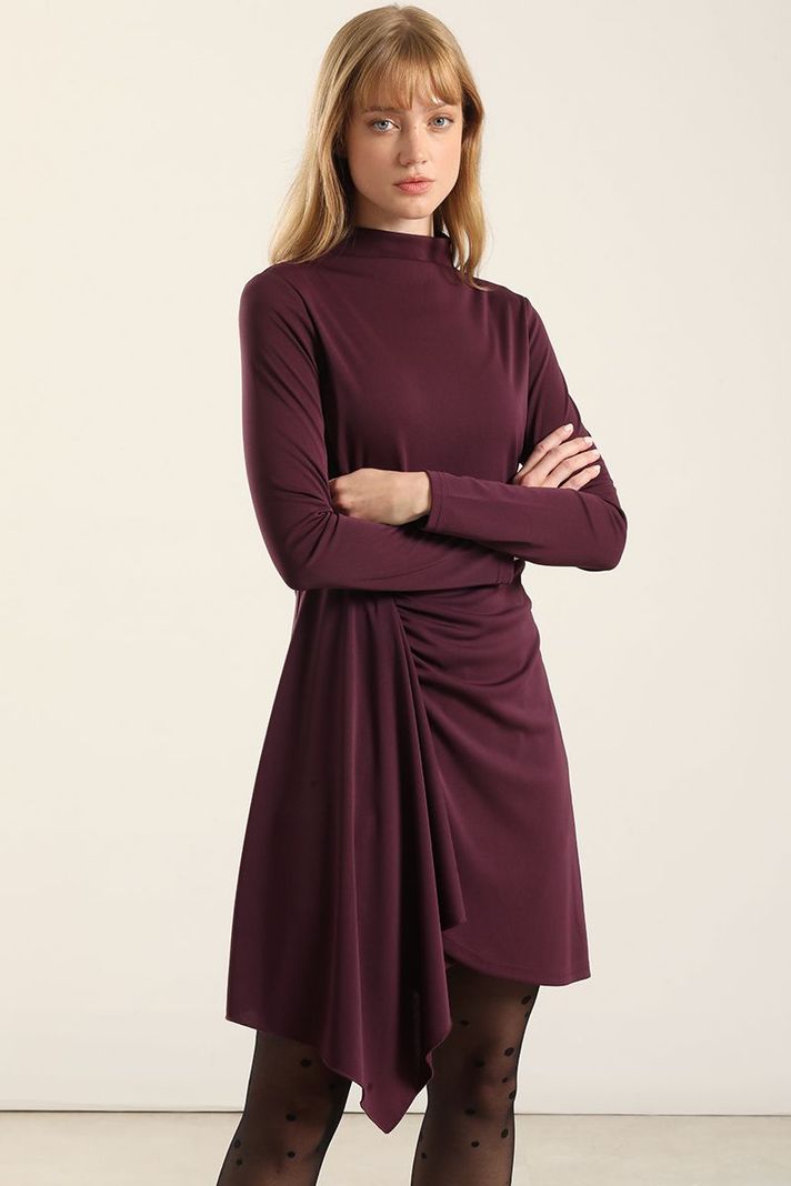 Vestido Con Rucha, Ciruela Liola Burdeo S