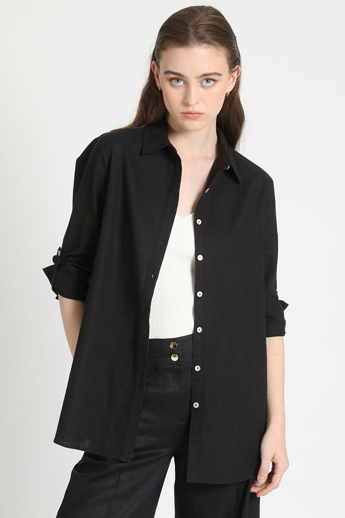 Camisa Larga Lino Mix Negro Liola-0