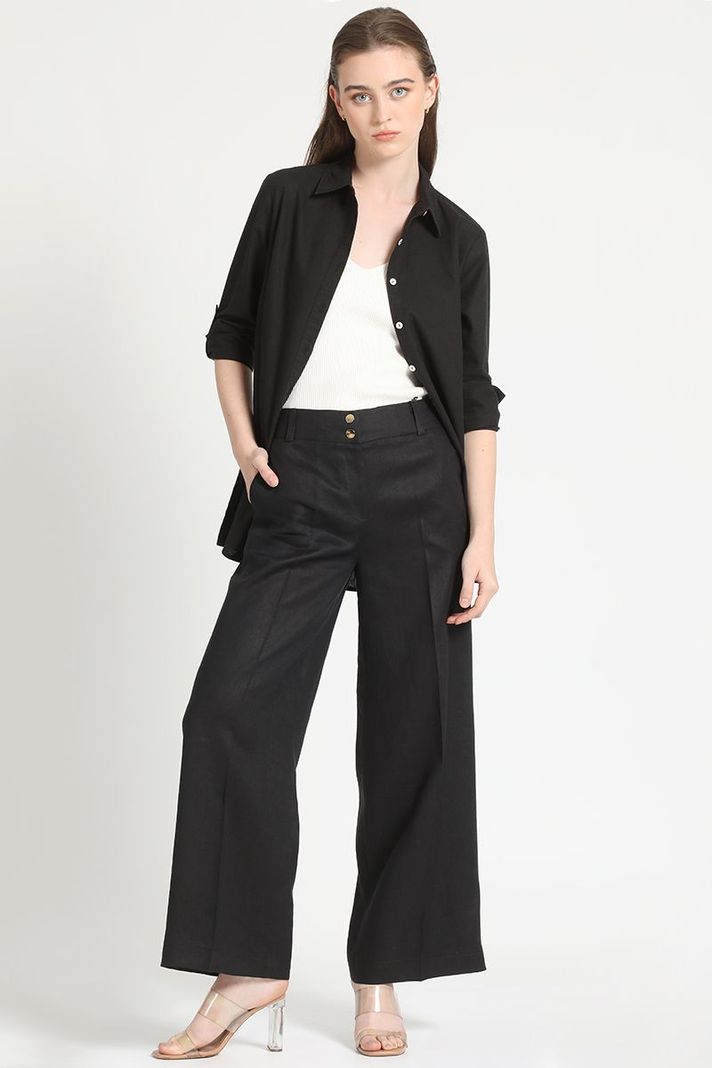 Camisa Larga Lino Mix Negro Liola-1