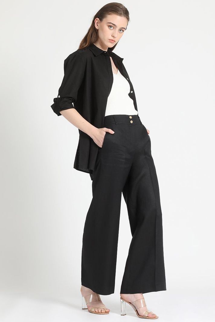 Camisa Larga Lino Mix Negro Liola-2