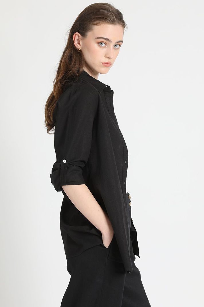 Camisa Larga Lino Mix Negro Liola-3