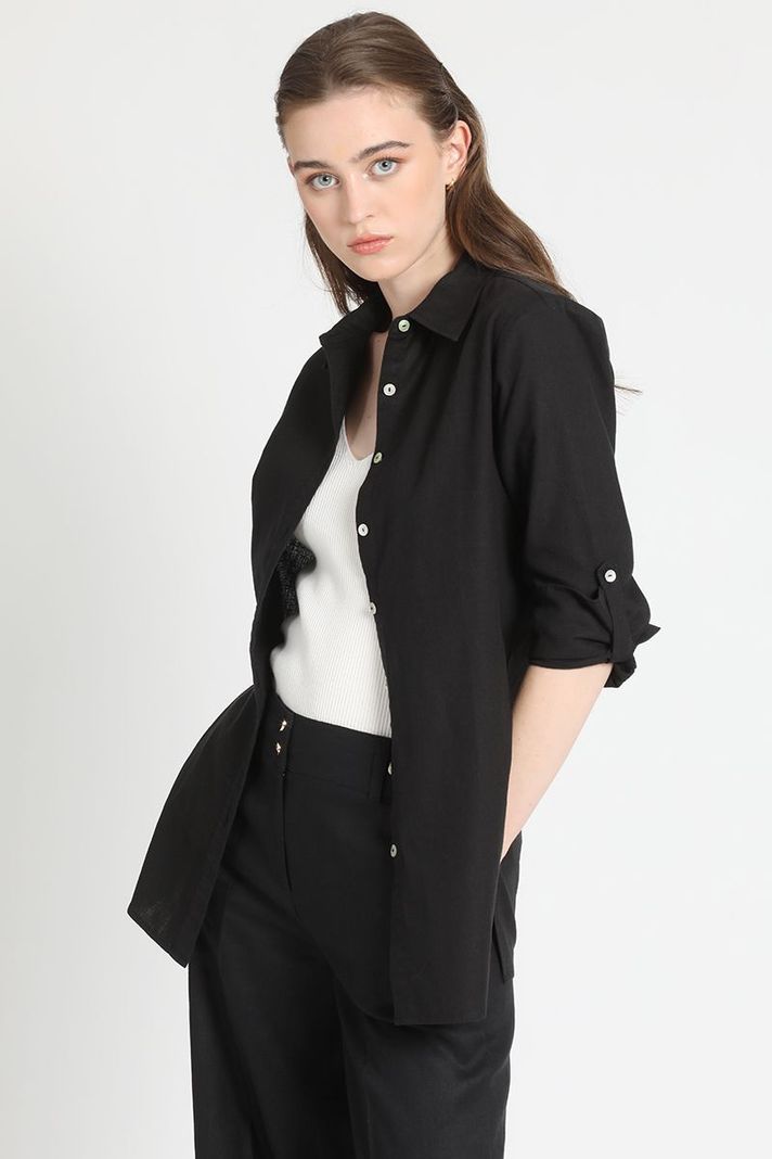 Camisa Larga Lino Mix Negro Liola-4