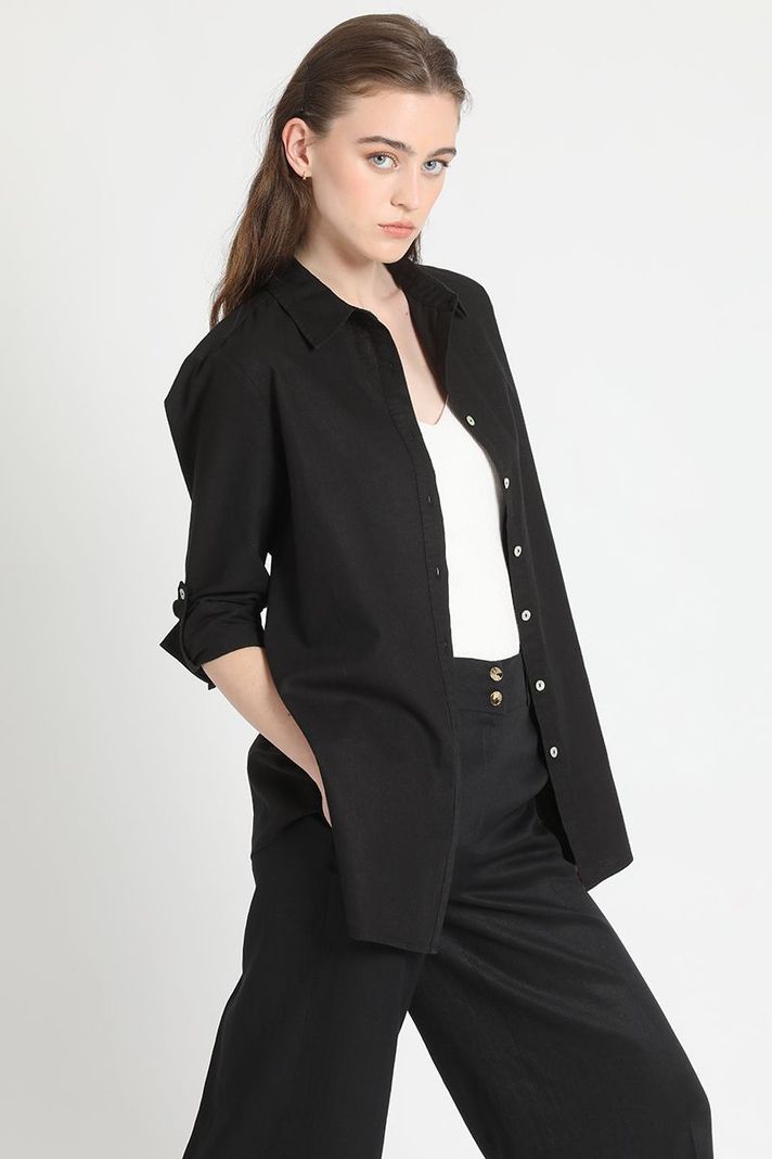 Camisa Larga Lino Mix Negro Liola-5