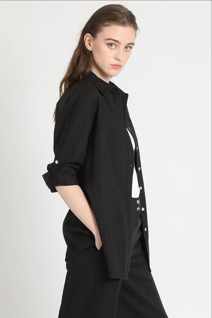 Camisa Larga Lino Mix Negro Liola-6