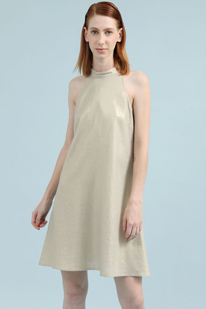 Vestido Midi Con Lino Folia, Beige Liola-0