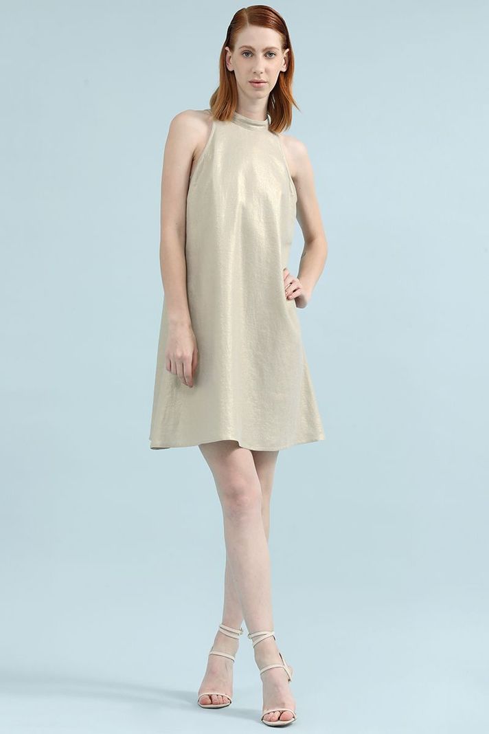 Vestido Midi Con Lino Folia, Beige Liola-1