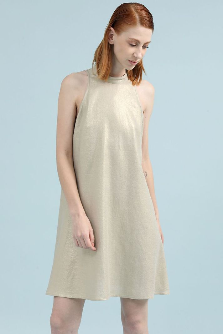 Vestido Midi Con Lino Folia, Beige Liola-2