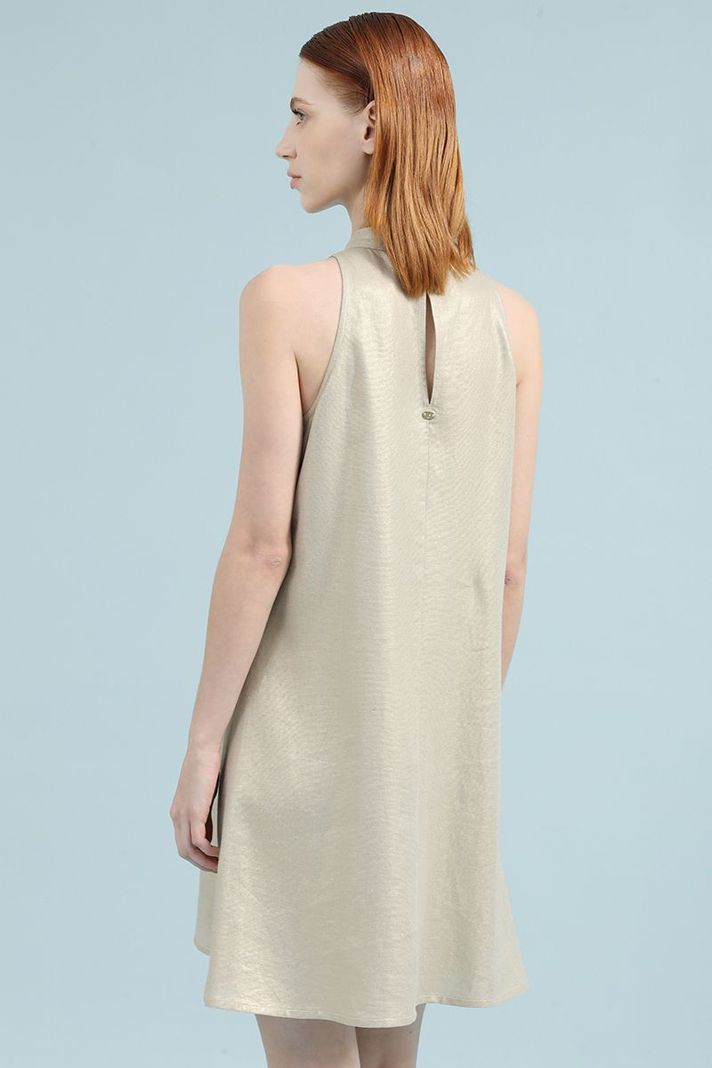 Vestido Midi Con Lino Folia, Beige Liola-4