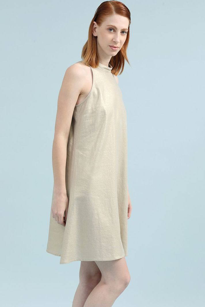 Vestido Midi Con Lino Folia, Beige Liola-5