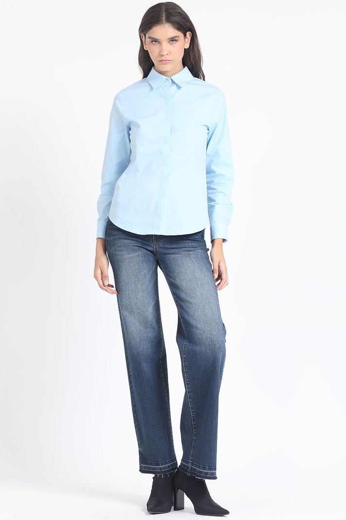 Camisa Basica Algodón Poplin, Boton Joya, Celeste Liola-2