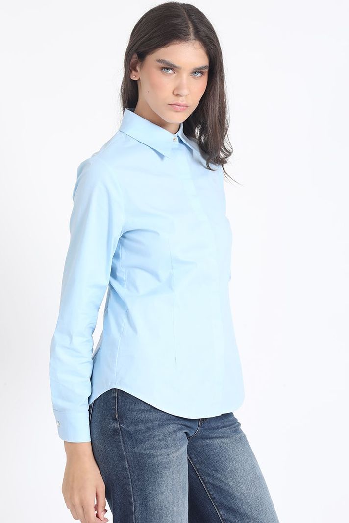 Camisa Basica Algodón Poplin, Boton Joya, Celeste Liola-3