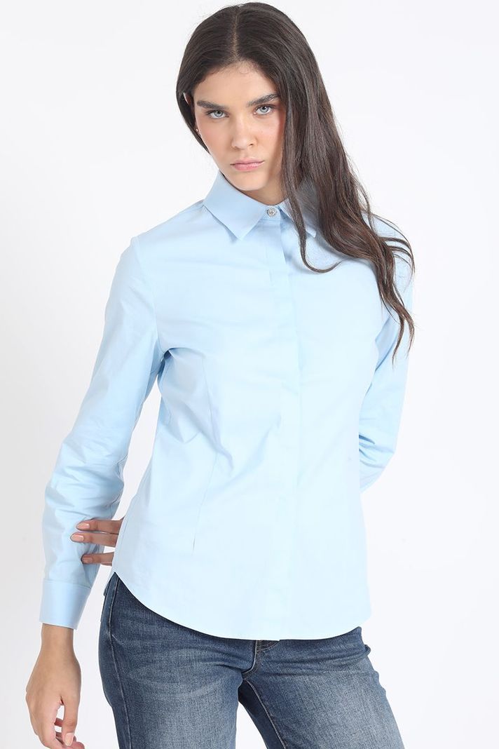 Camisa Basica Algodón Poplin, Boton Joya, Celeste Liola-4