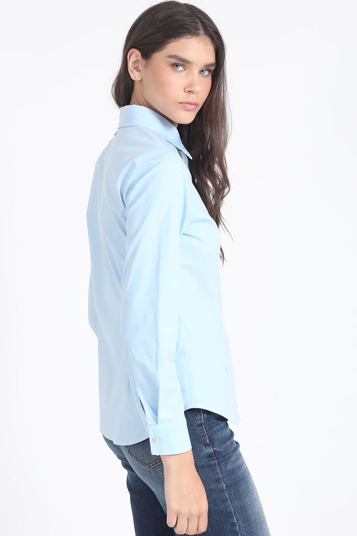 Camisa Basica Algodón Poplin, Boton Joya, Celeste Liola-5
