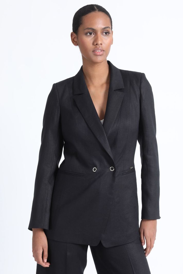Blazer Cruzado Lino Algodón Negro Liola-0