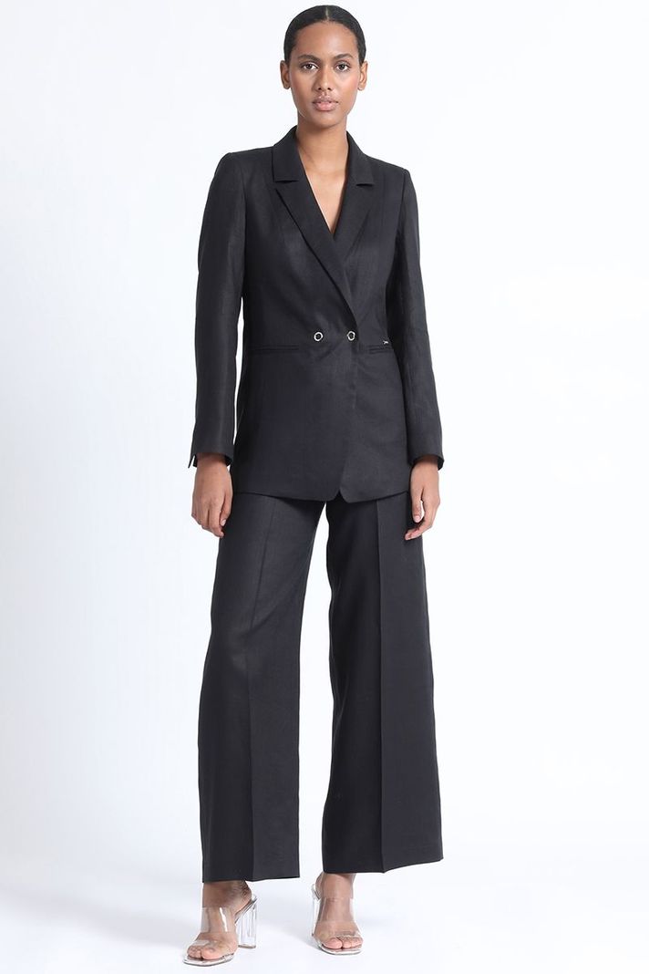 Blazer Cruzado Lino Algodón Negro Liola-1