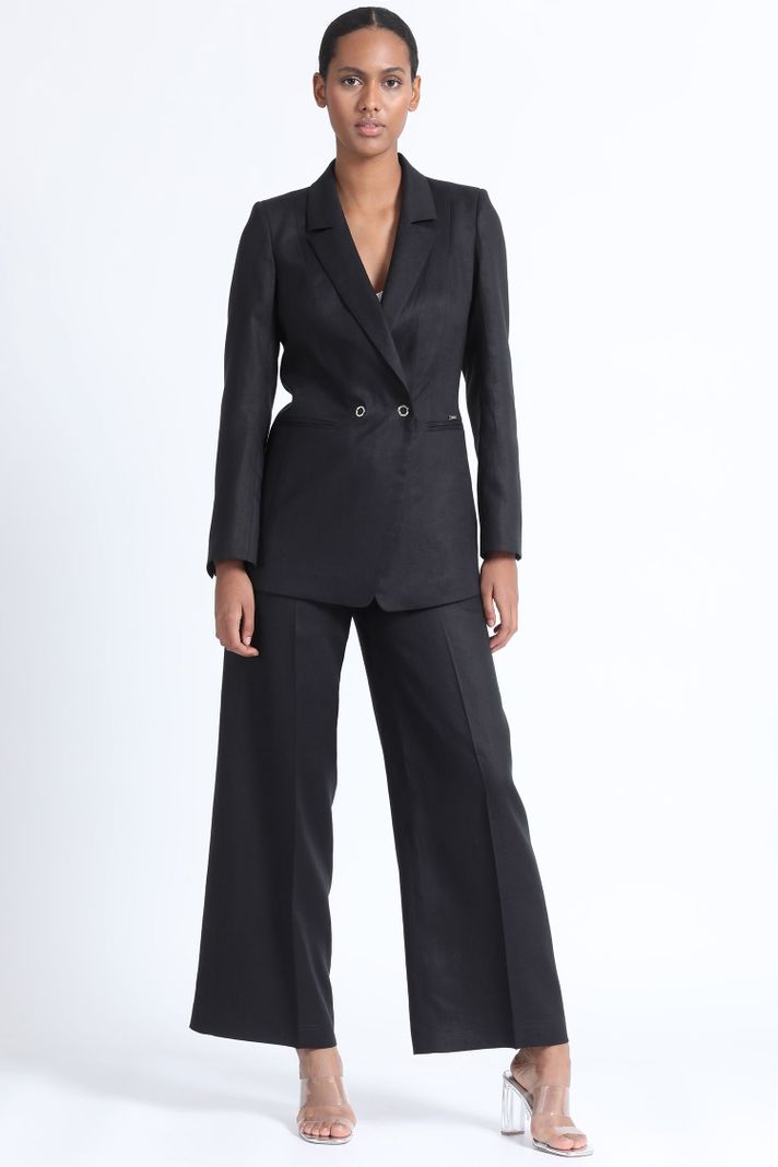 Blazer Cruzado Lino Algodón Negro Liola-4