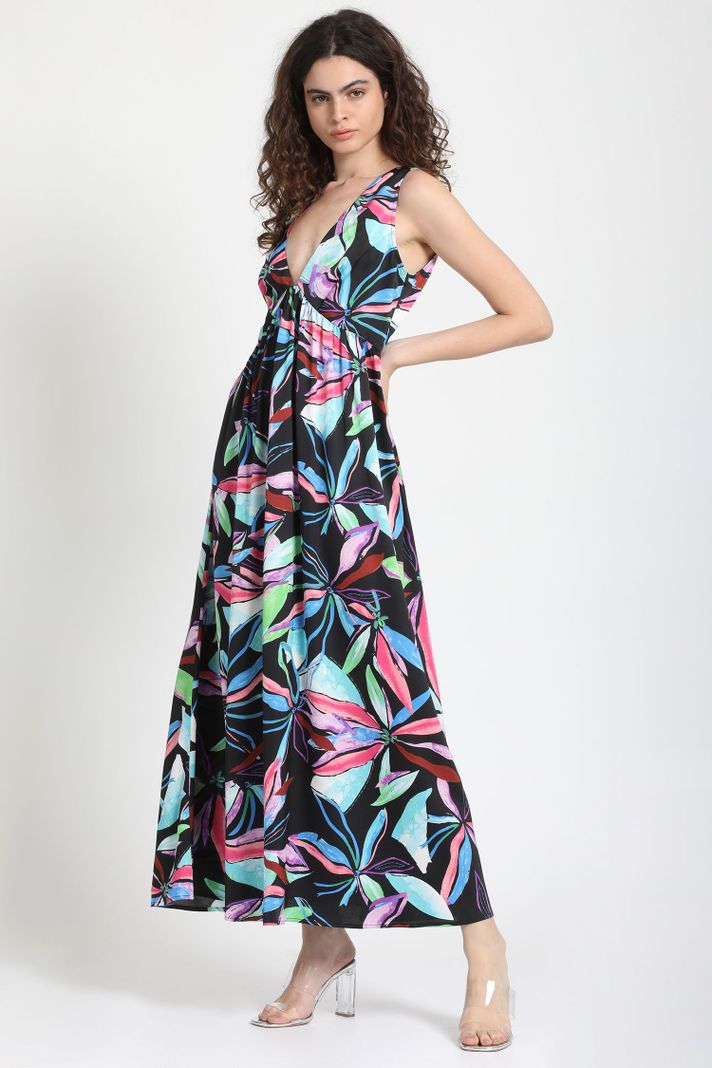 Vestido Maxi Satin Estampado Negro Liola-1