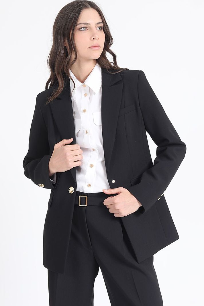 Blazer Entallado Clasico, Negro Liola-4