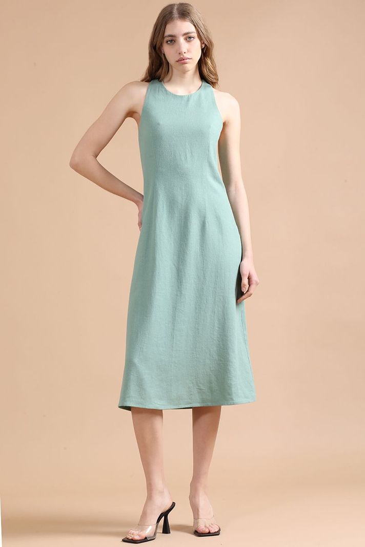 Vestido Largo Con Lino, Verde Liola-0