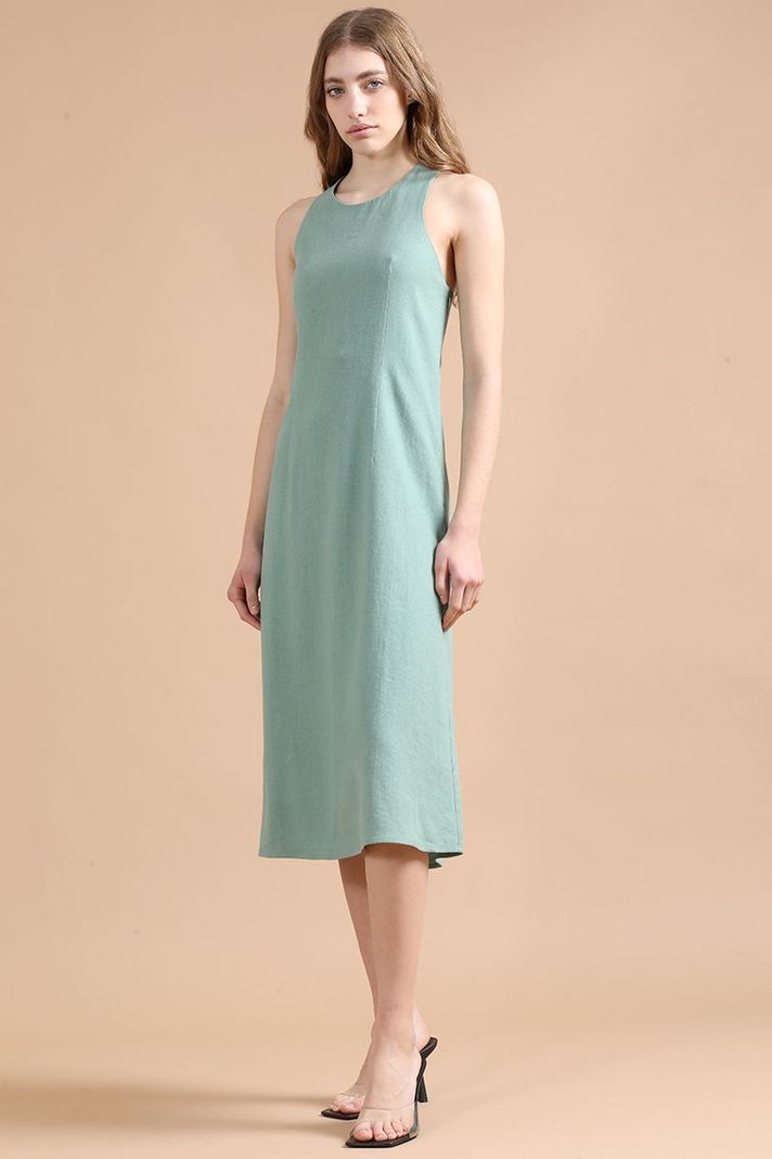 Vestido Largo Con Lino, Verde Liola-1