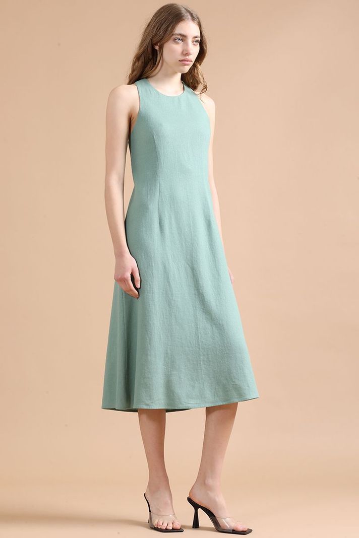 Vestido Largo Con Lino, Verde Liola-2