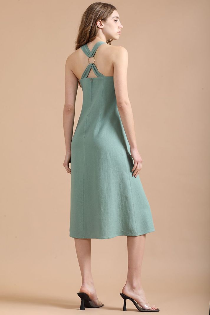 Vestido Largo Con Lino, Verde Liola-3